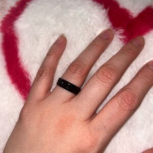 Black Textured Band Ring - Minimal Stackable Style